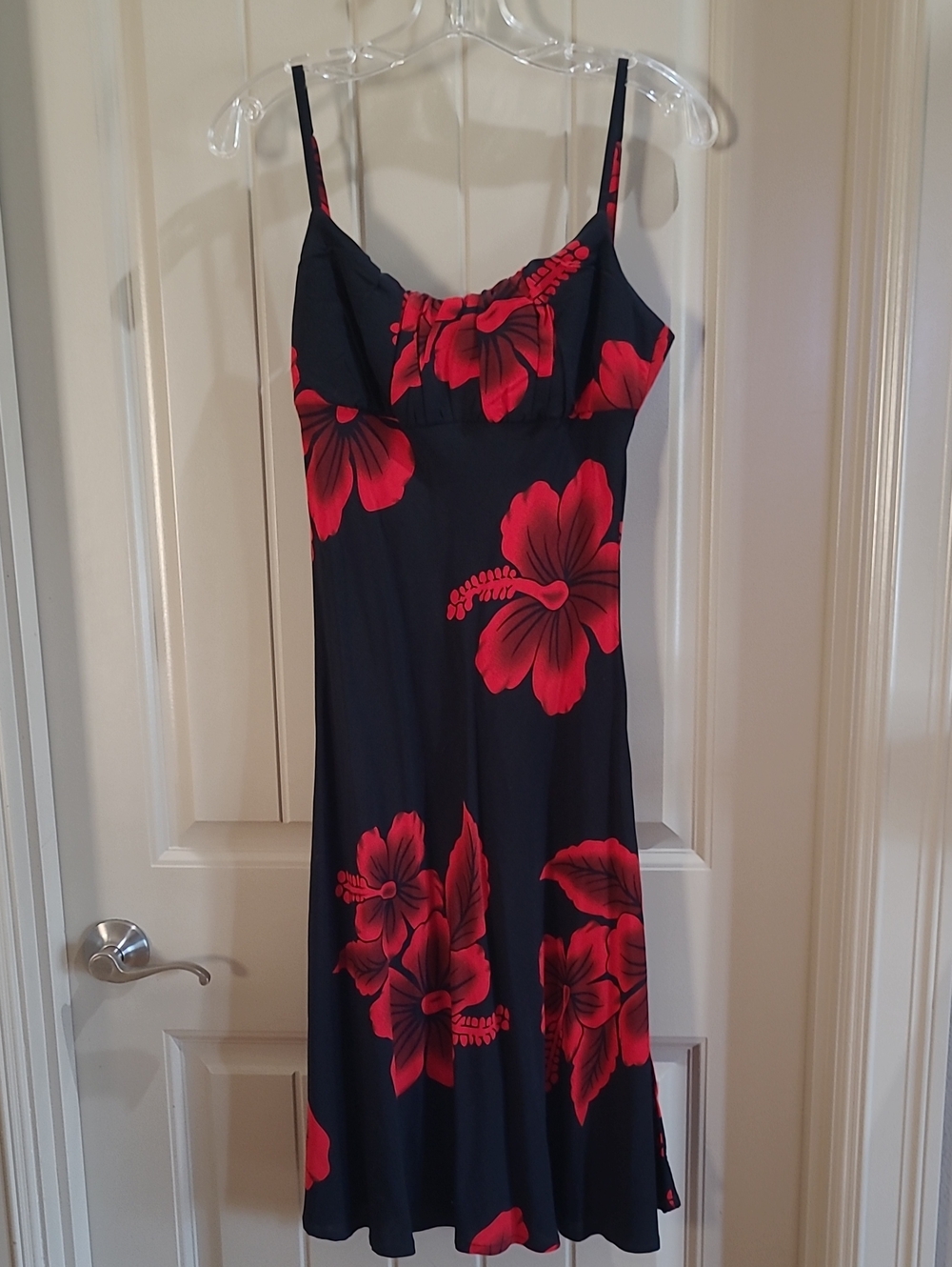 Black Dress with Bold Red Floral Print